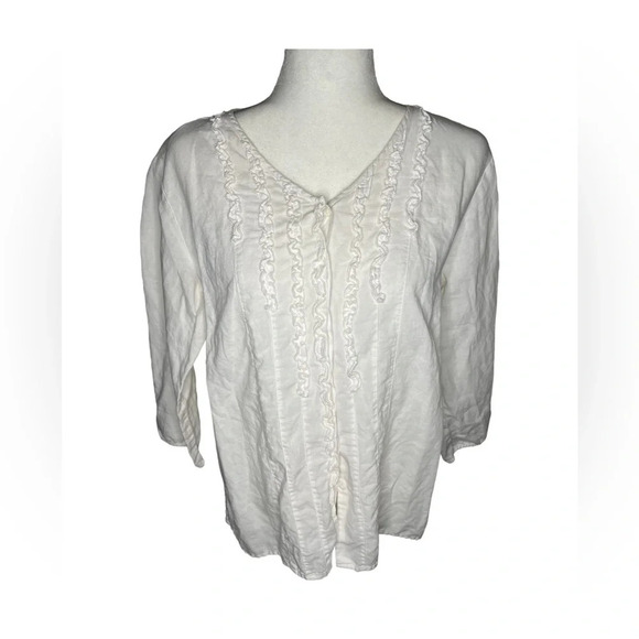 White Linen Coquette Blouse 90’s 12 - Picture 1 of 5